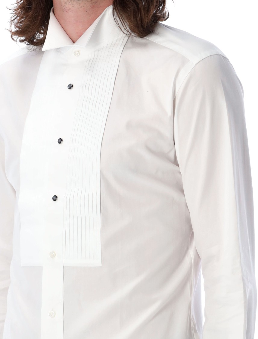 Junya Watanabe Smocking Shirt With Pleated Front And Structured Collar In White