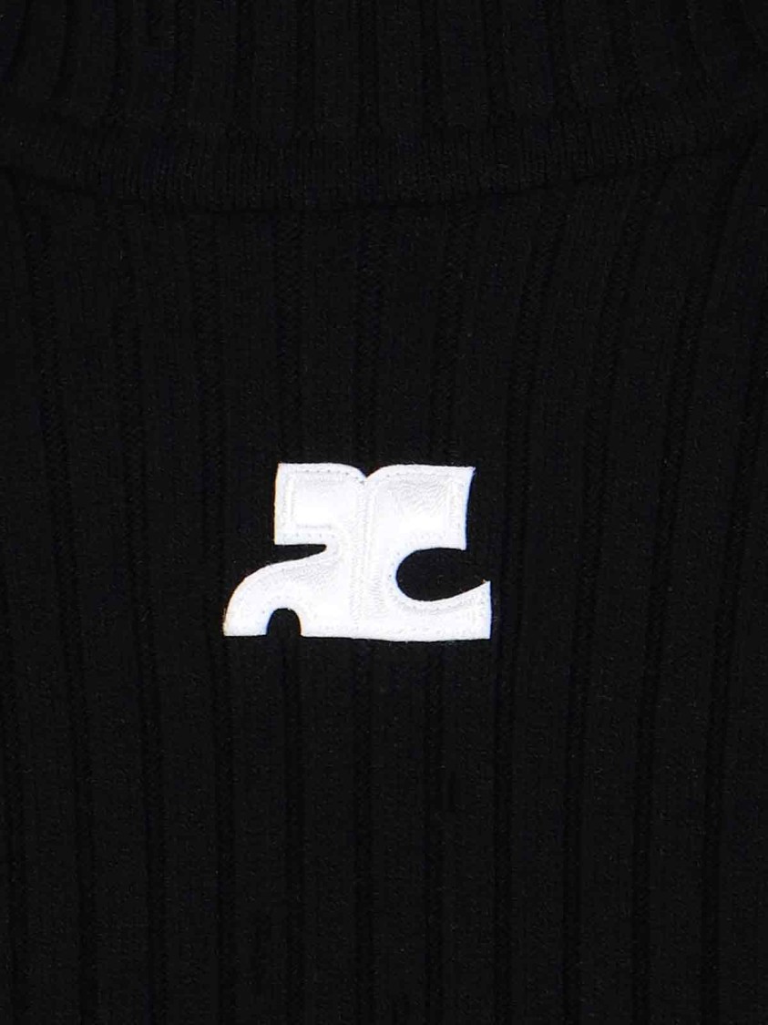 Courrèges Reedition Short Sleeves Rib Knit Sweater In Black