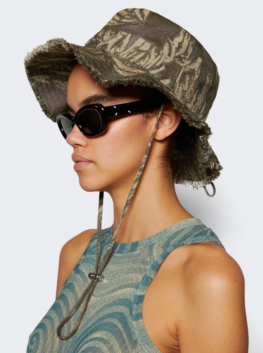 Shop Jacquemus The Artichaut Bucket Hat Jacquard Banana In Grey