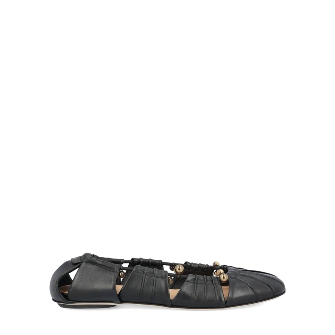 Chloé Luna Ballerinas With Gold-tone Accents And Pleated Design In Black