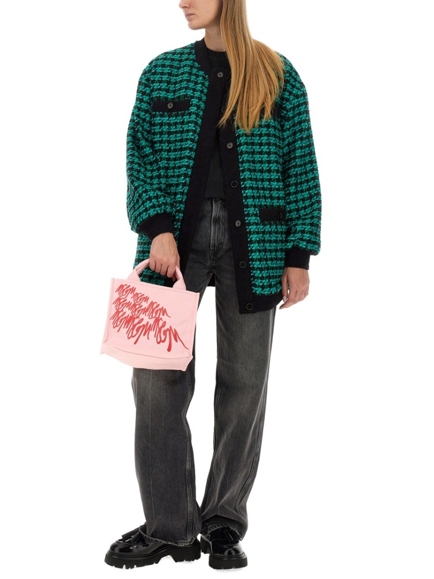 Msgm Houndstooth-pattern Tweed Cardi-coat In Green