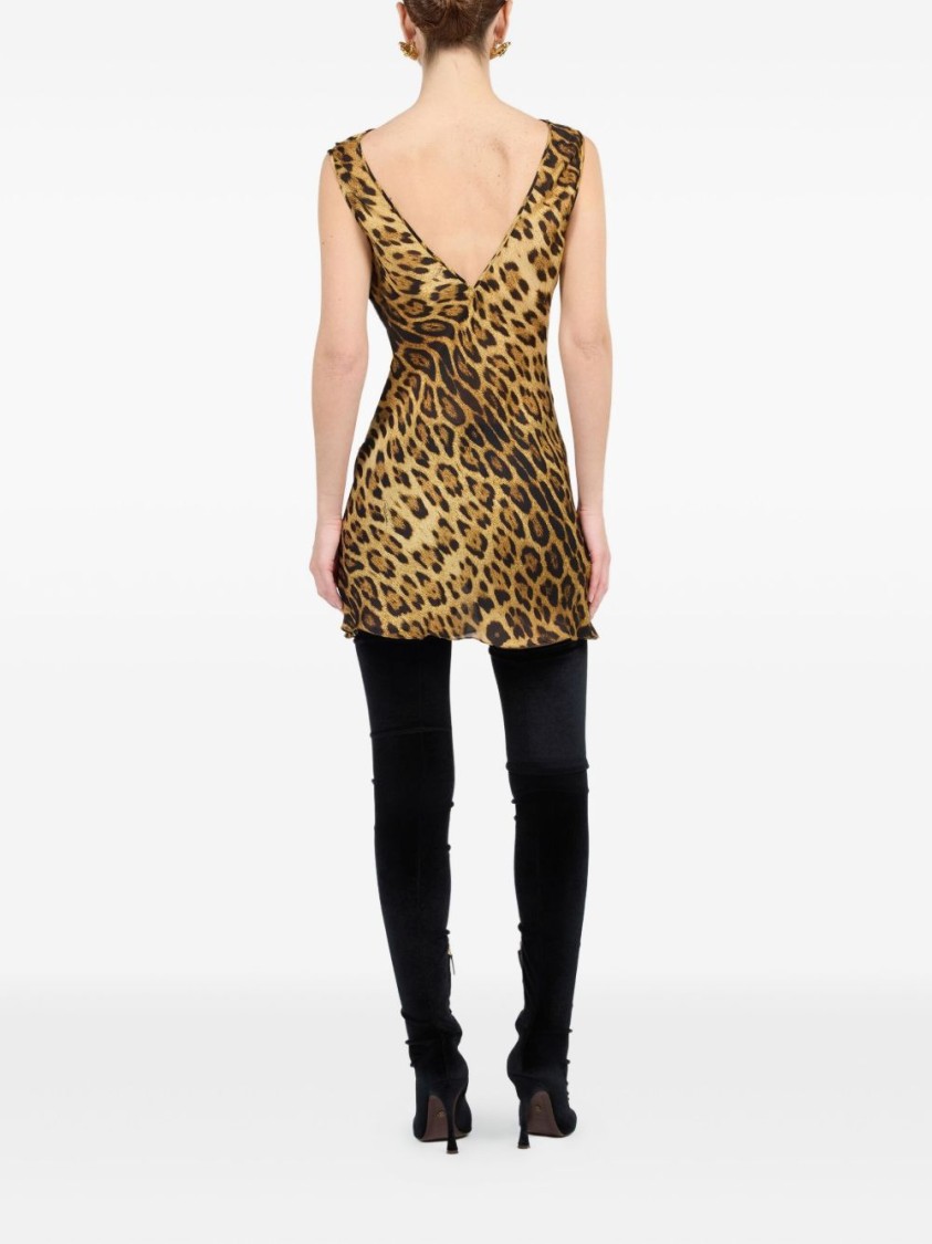 Roberto Cavalli Leopard Print Dress With Draped Neckline In Animal Print