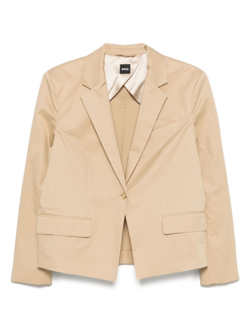 Hugo Boss Light Brown Cotton Blazer With Structured Shoulder Pads In Brown