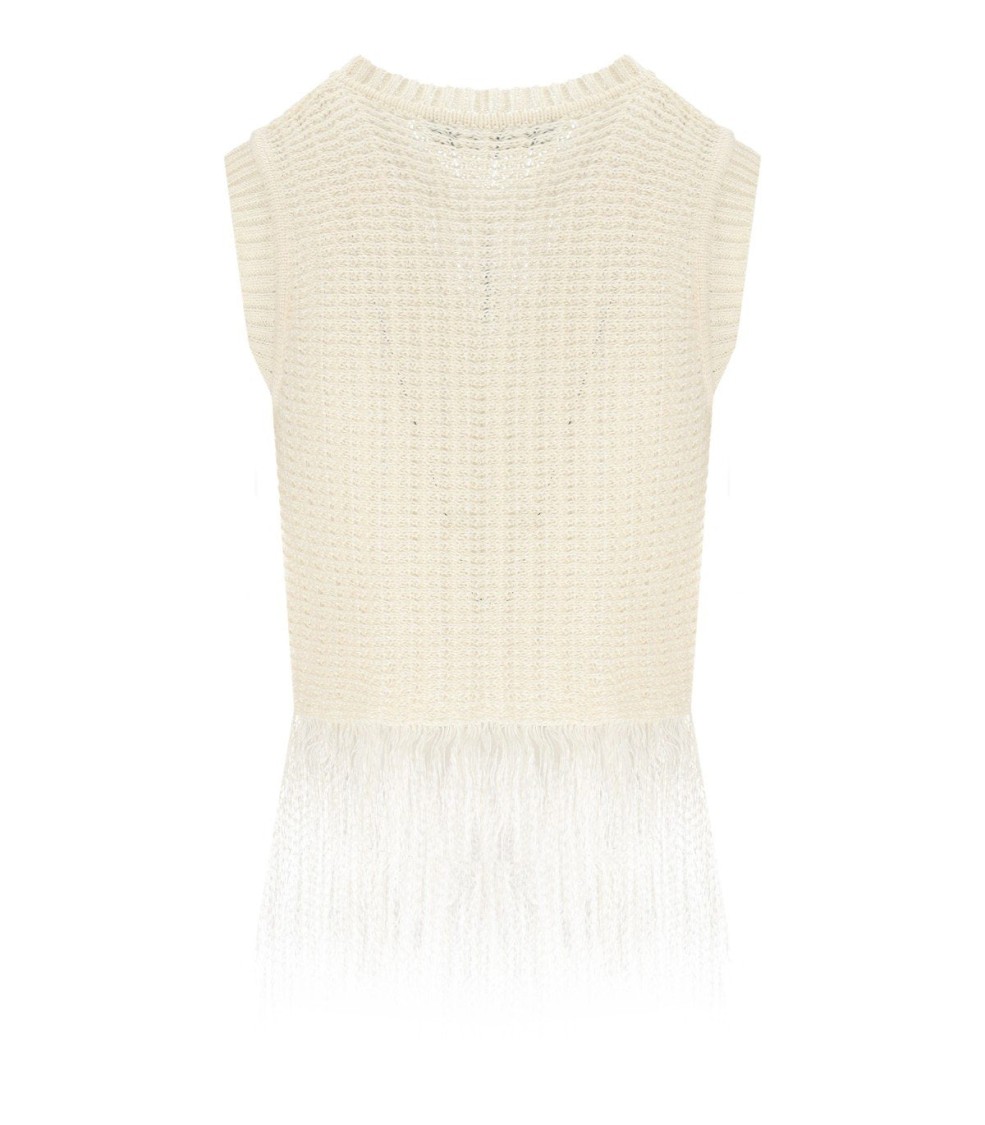Max Mara Navetta White Fringed Top In Neutral