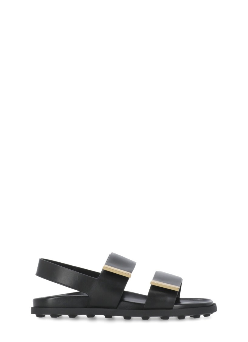 Shop Tod's Black Leather Sandals