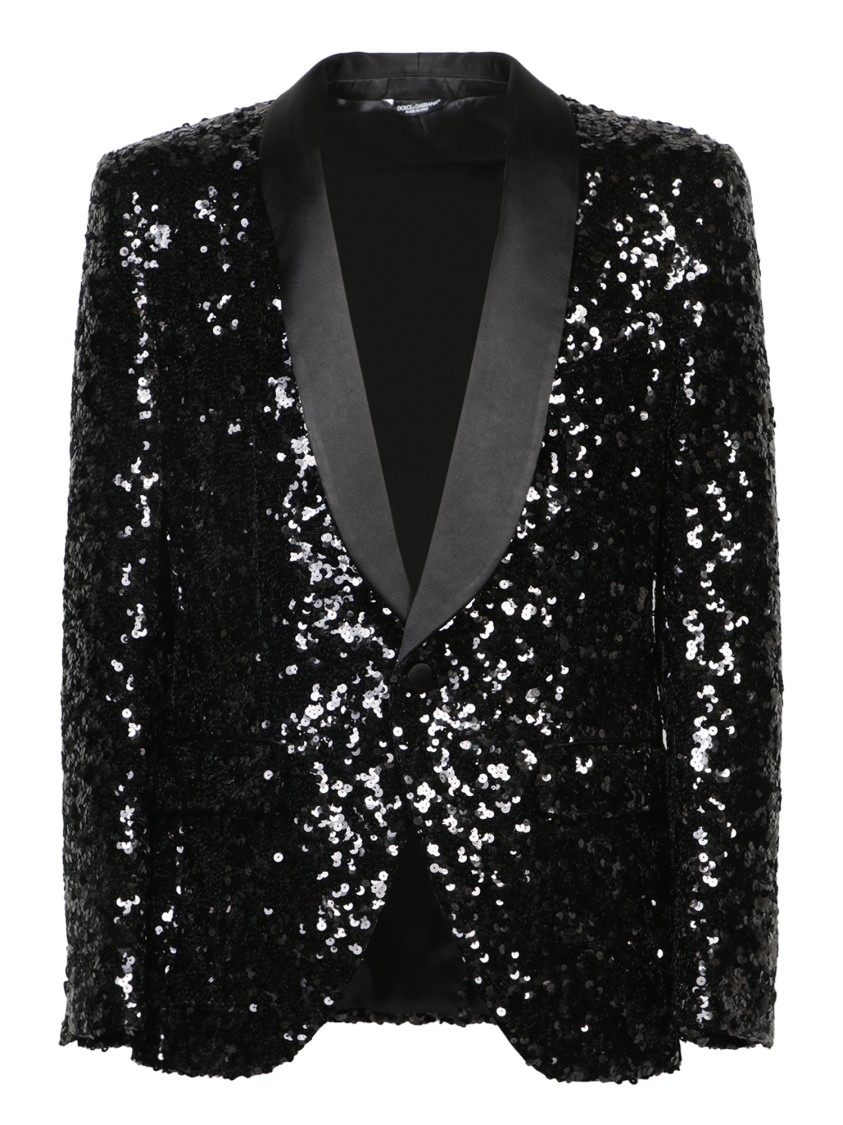 Dolce & Gabbana Sequined Tuxedo Jacket In Black