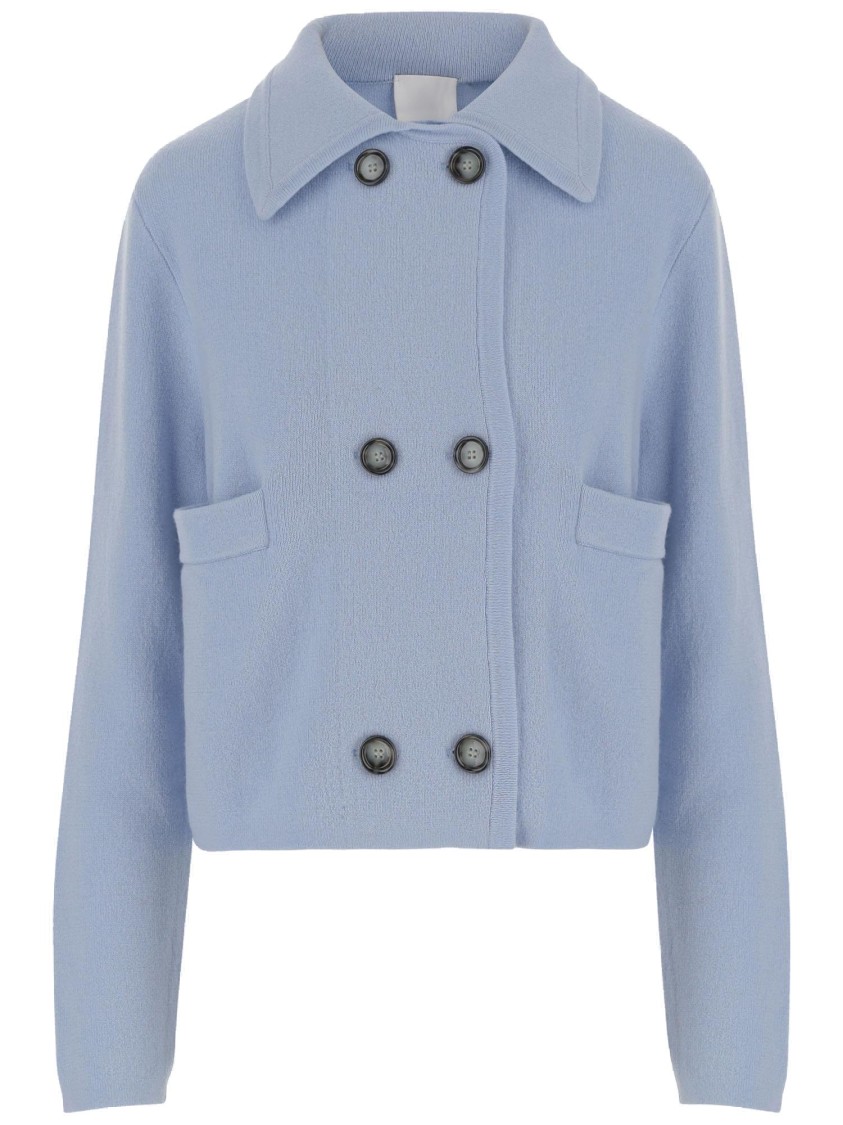 Allude Wool And Cashmere Double-breasted Jacket With Classic Collar In Blue