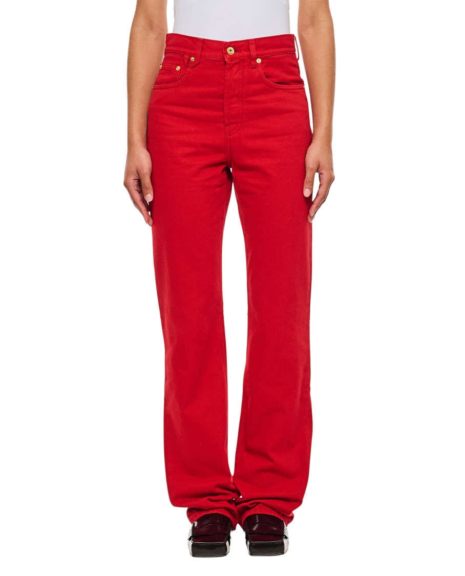 Jacquemus Denim Trousers Straight Belt Loops In Red