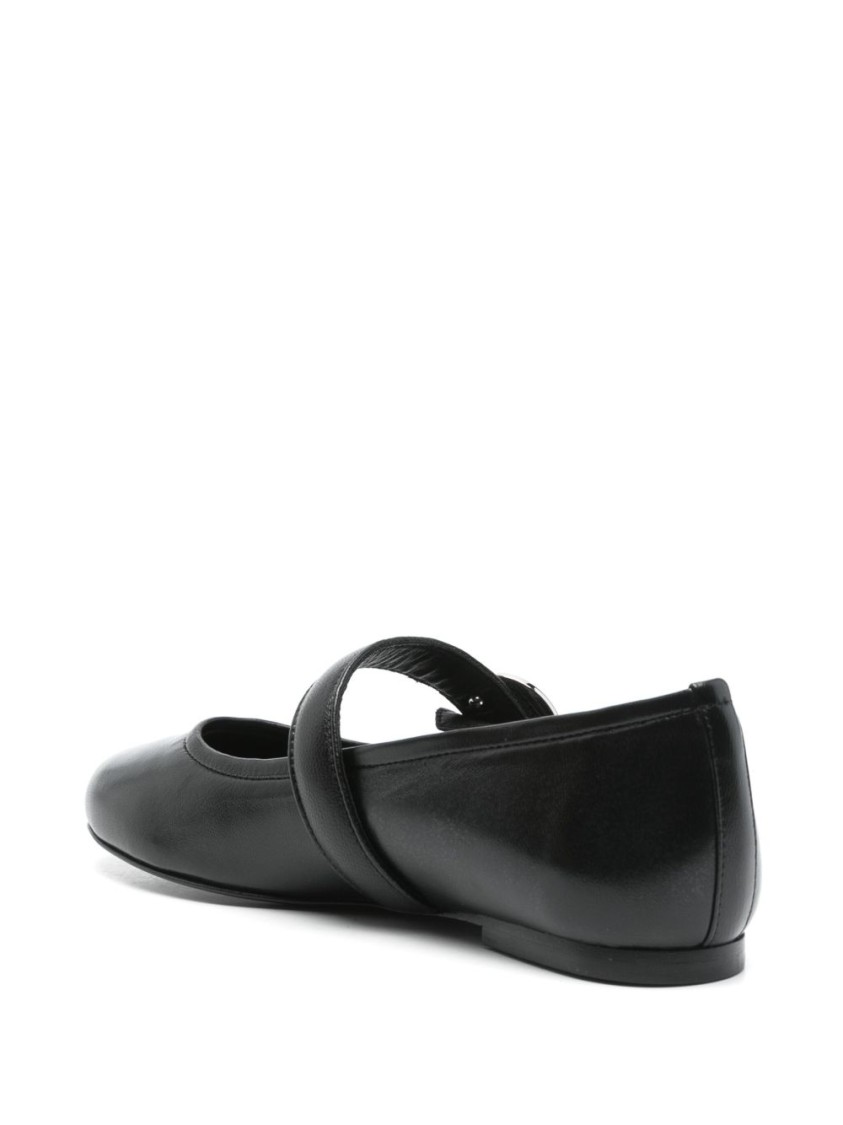 Coperni Calf Leather Ballerinas In Black With Logo-buckle Fastening