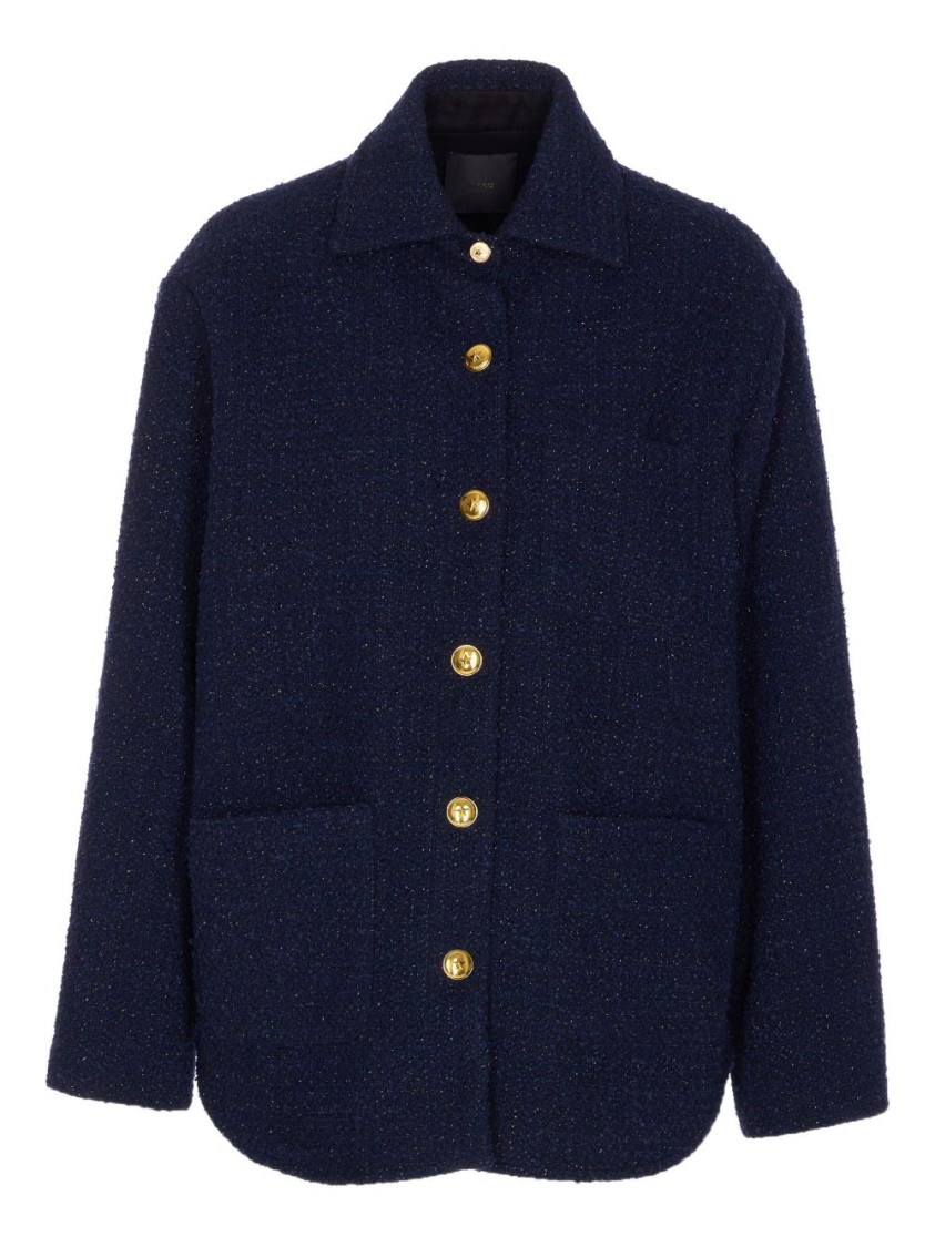 Pinko Oversized Patterned Tweed Jacket In Blue