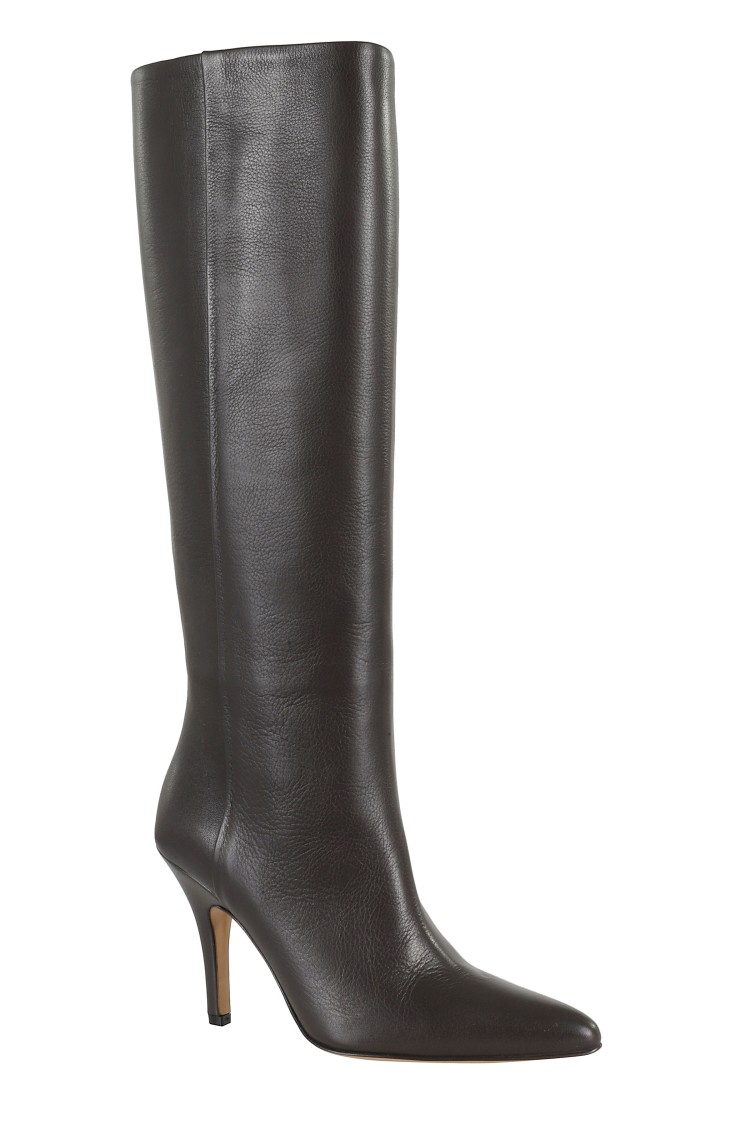 Mm6 Maison Margiela Mm6 By Maison Margiela Pointed Toe Knee-high Boot With White Stitch Detail In Black