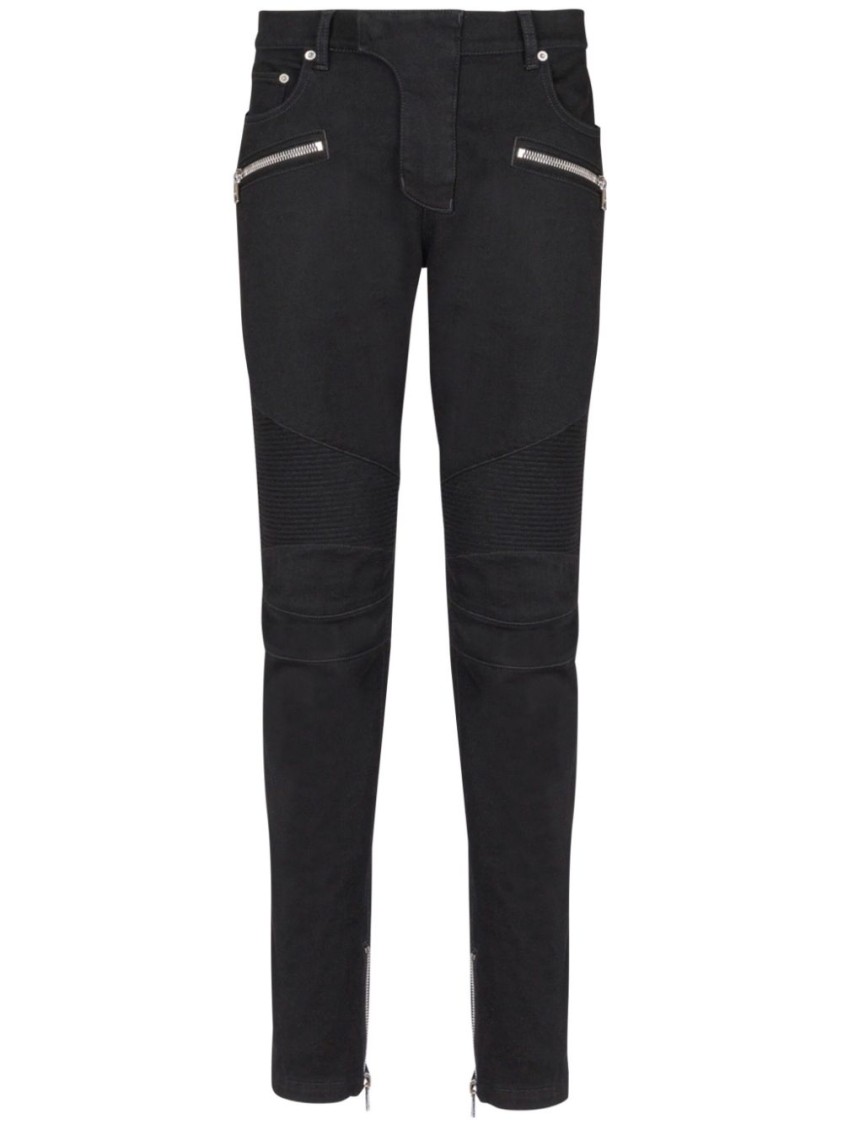 Shop Balmain Cotton Blend Black Denim Jeans With Multi-pocket Design