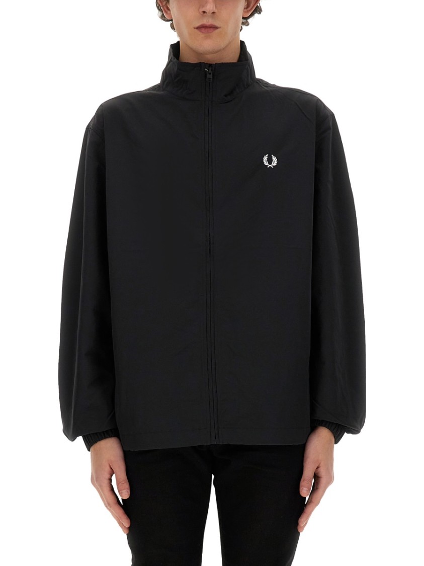 Fred Perry Relaxed-fit Jacket With High Collar And Full Zip Closure In Black