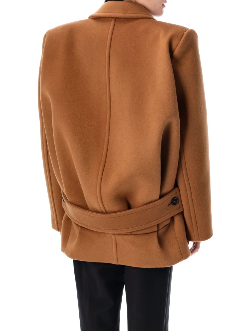 Saint Laurent Brown Coat With Classic Lapels And Shoulder Pads In Virgin Wool Woman In Brown