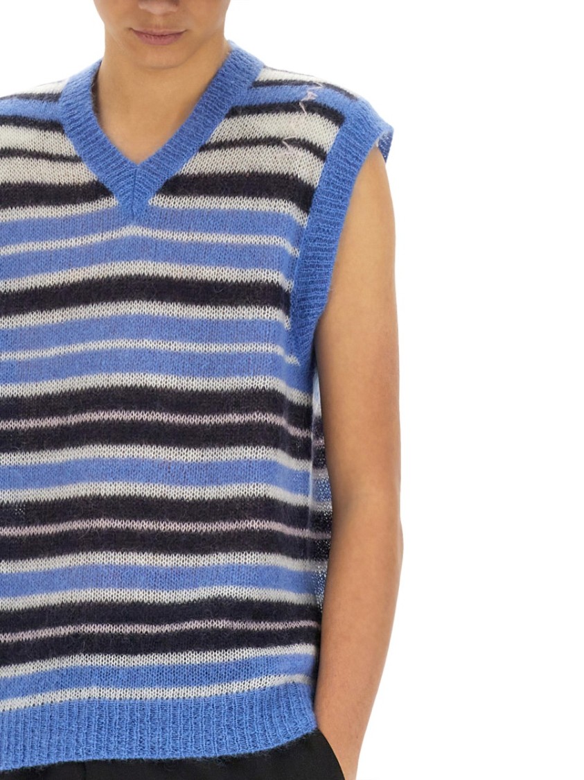 Marni Mens Striped-print V-neck Relaxed-fit Wool-blend Vest Blue Lilac In Multicolor