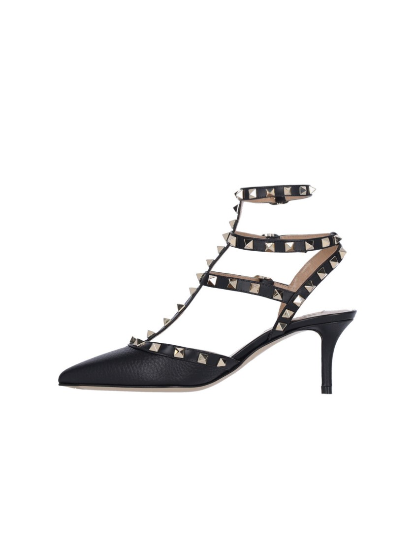 Valentino Navy Rockstud Caged 65mm Heels In Black