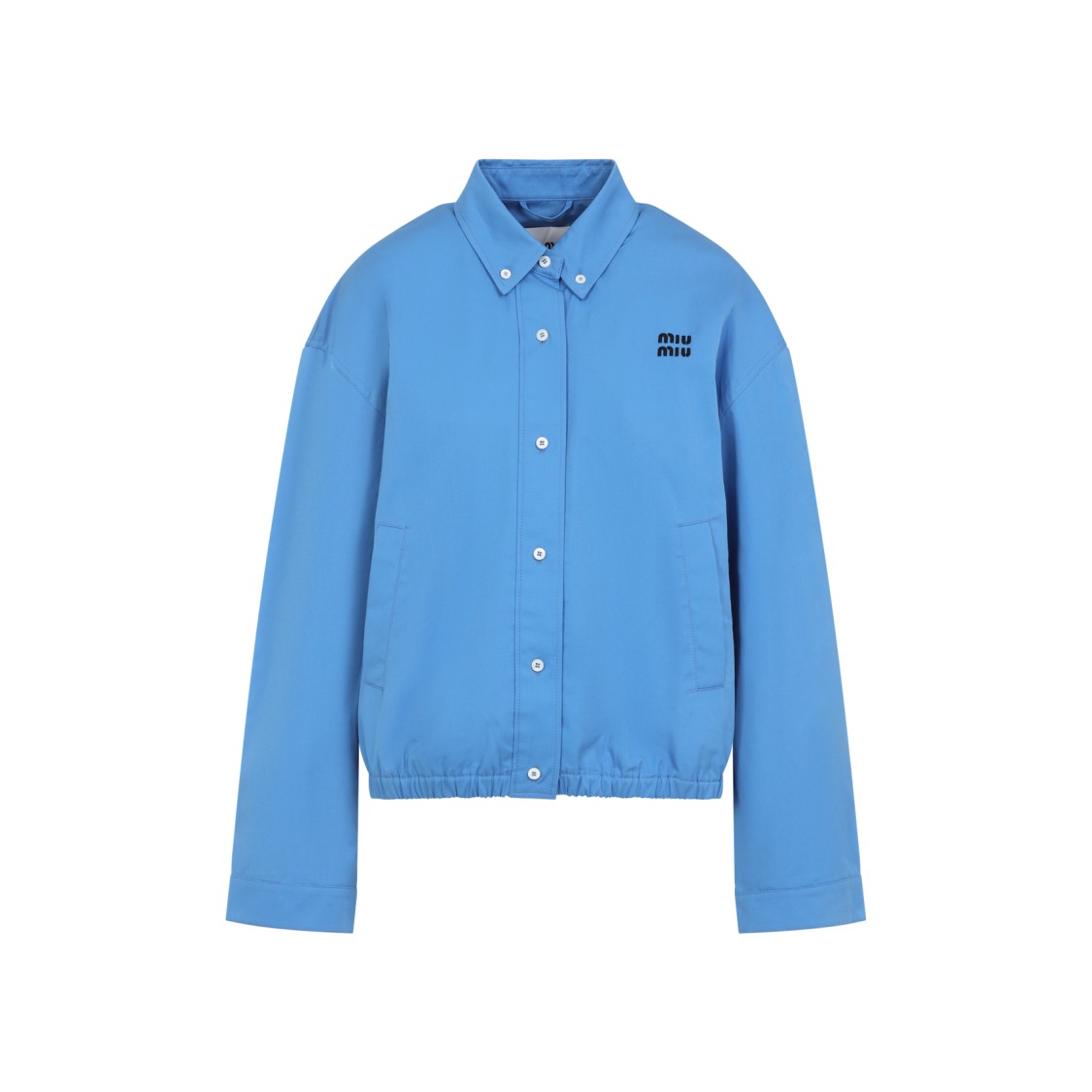 Shop Miu Miu Blue Cotton Jacket With Embroidered Logo