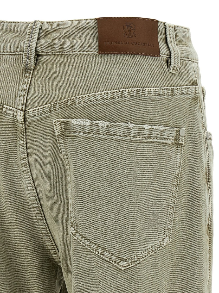 Brunello Cucinelli Garment-dyed Cotton Wide Leg Jeans In Green