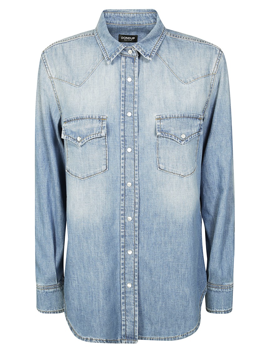 Dondup Light Wash Denim Shirt With Button-down Front In Blue