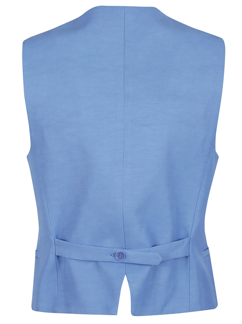 P.A.R.O.S.H PAROSH TAILORED BLUE WAISTCOAT WITH CLASSIC V-NECKLINE