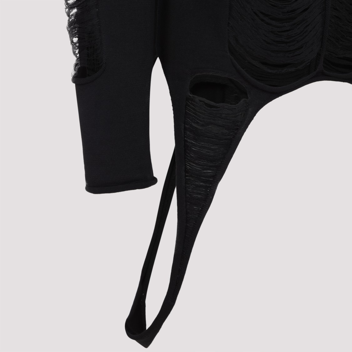 Rick Owens Black Virgin Wool Long-sleeve Top With Asymmetric Hem In Black