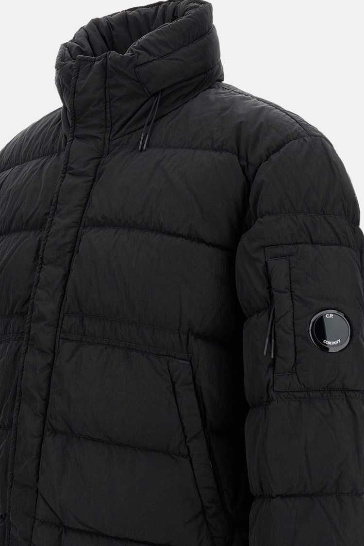 C.p. Company Oversized Zip-front Rain Jacket With Quilted Texture In Black