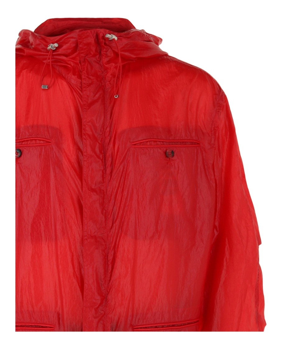 Ferragamo Hooded Windbreaker Jacket With Adjustable Drawstrings In Red