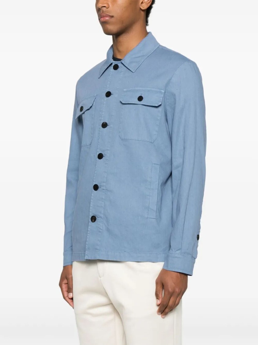 Drumohr Classic Linen Overshirt With Button-up Front In Blue