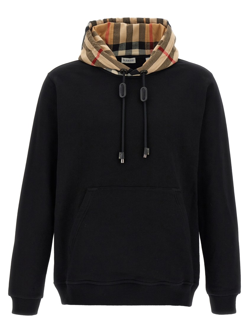 Burberry Relaxed Fit Black Hoodie With Checkered Hood Lining In Black