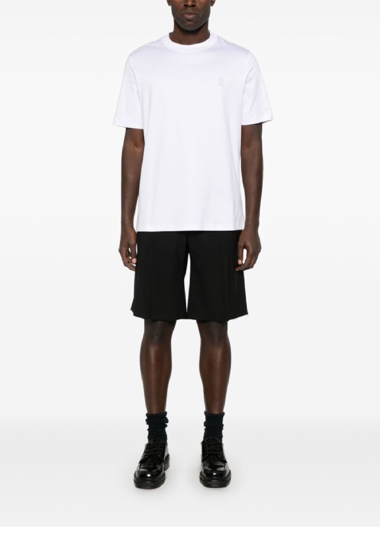 Brunello Cucinelli Men T-shirt With Logo And Faux-layering In White