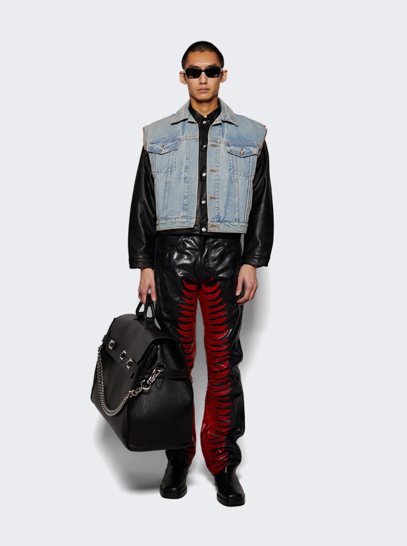 Shop Earthling Vip Warrior Jacket Light Blue And Black Leather