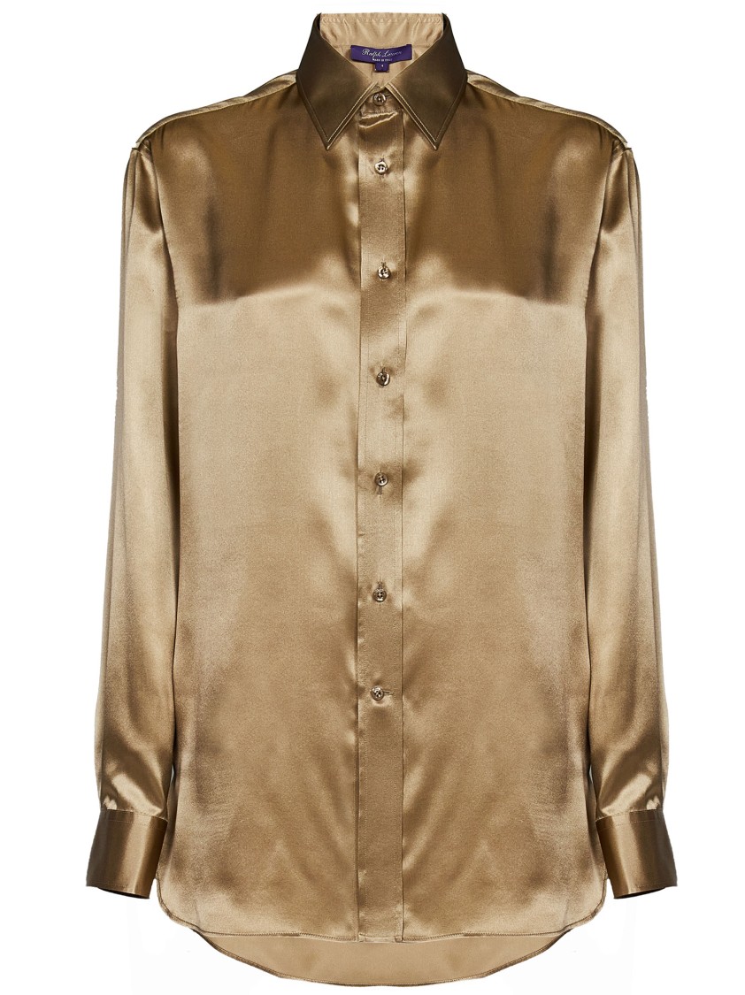 Shop Polo Ralph Lauren Pointed Collar Silk Shirt In Luxurious Golden Hue