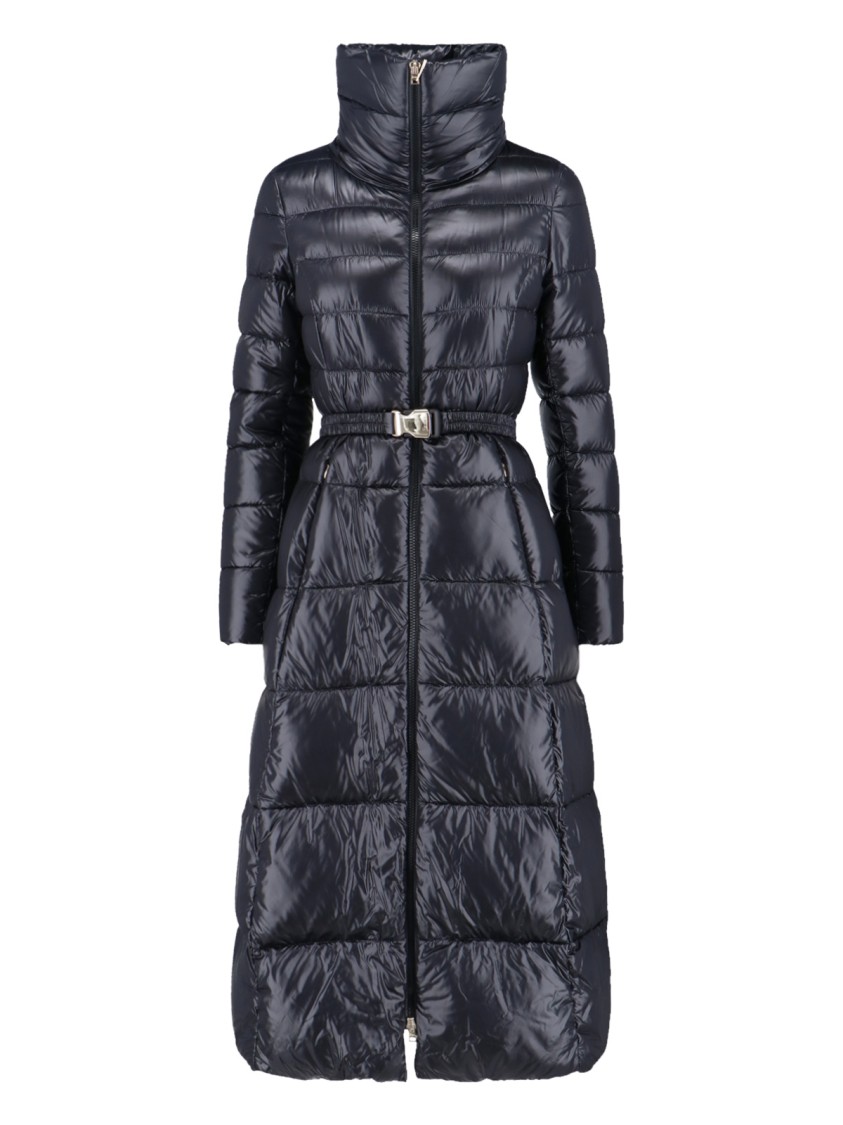 Herno Maxi Puffer Jacket With Belt And High Collar In Black