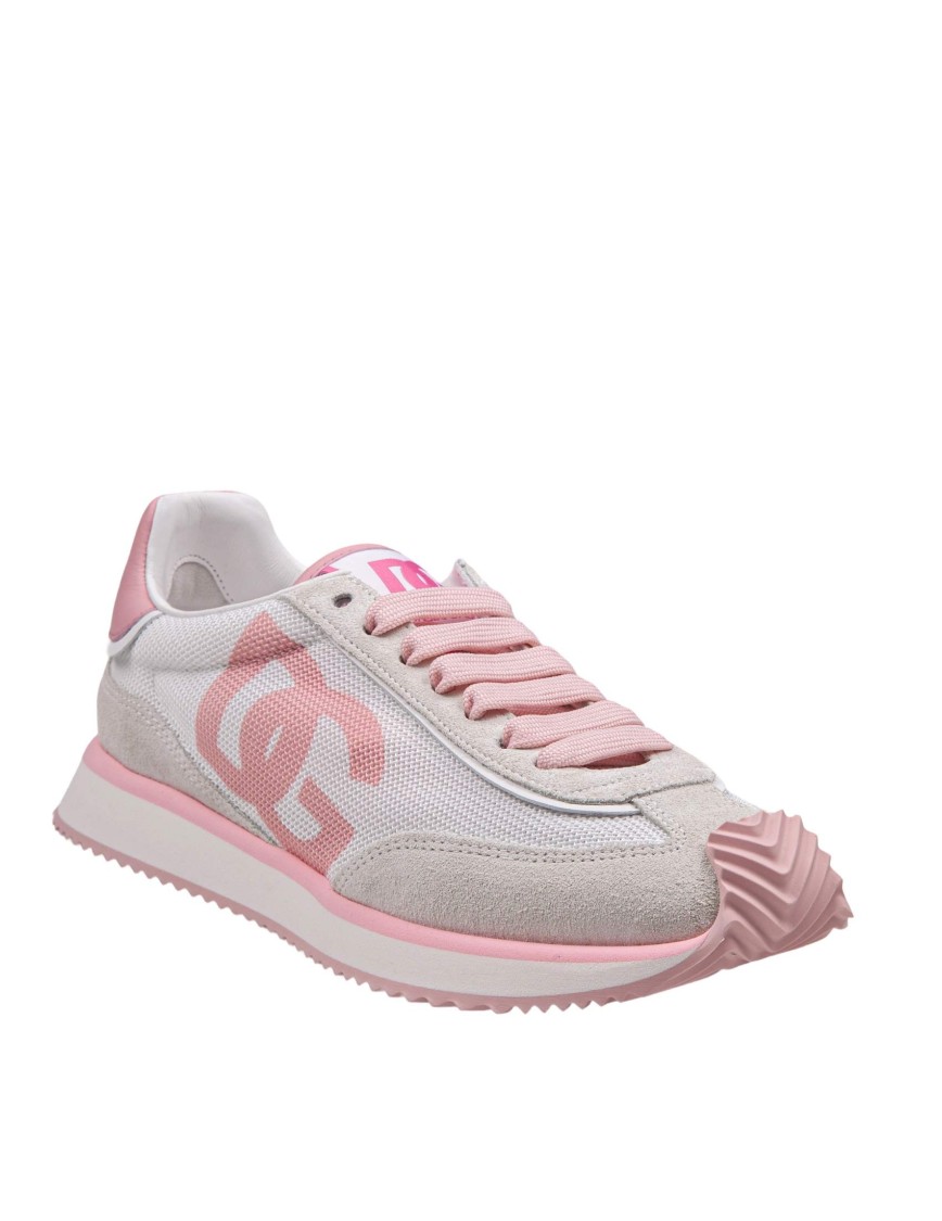 Dolce & Gabbana 'aria' Pink Running Sneakers With Logo Detail In Suede And Tech Fabric Woman In Multicolor