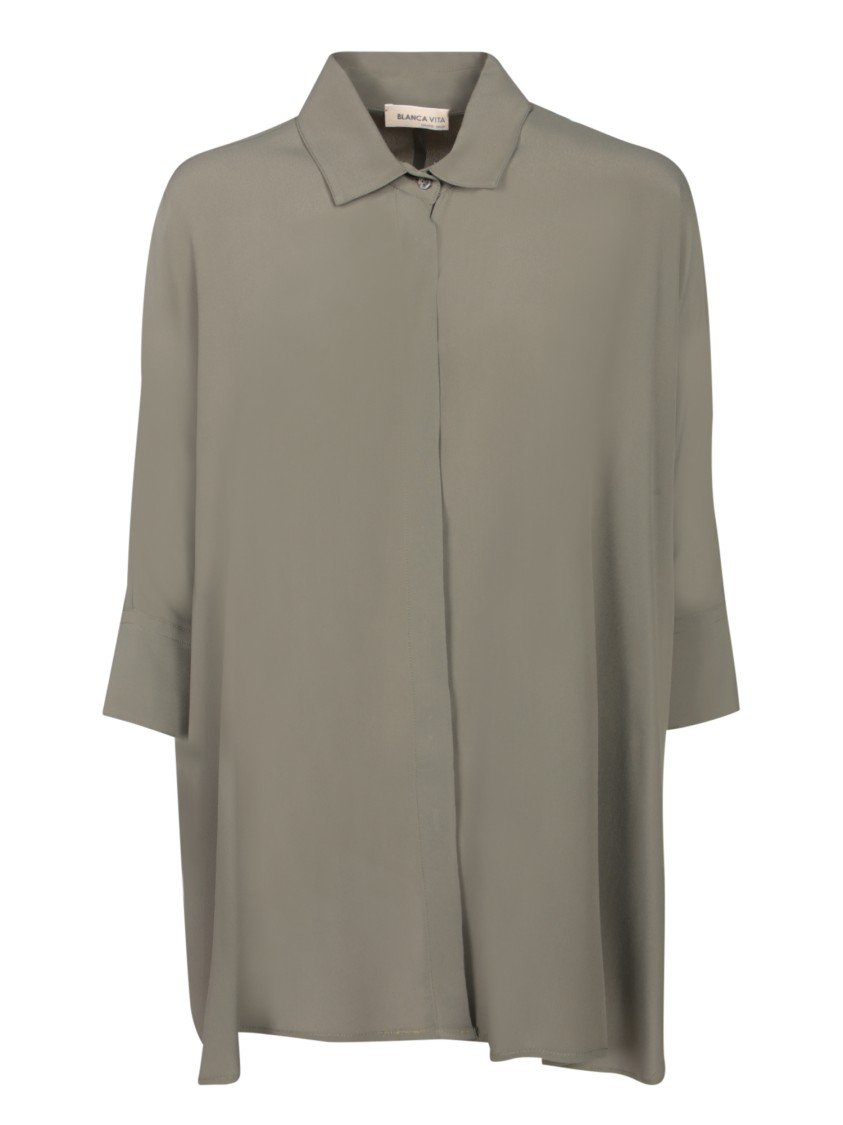 BLANCA VITA BLANCA VITA MILITARY GREEN SILK BLEND SHIRT 