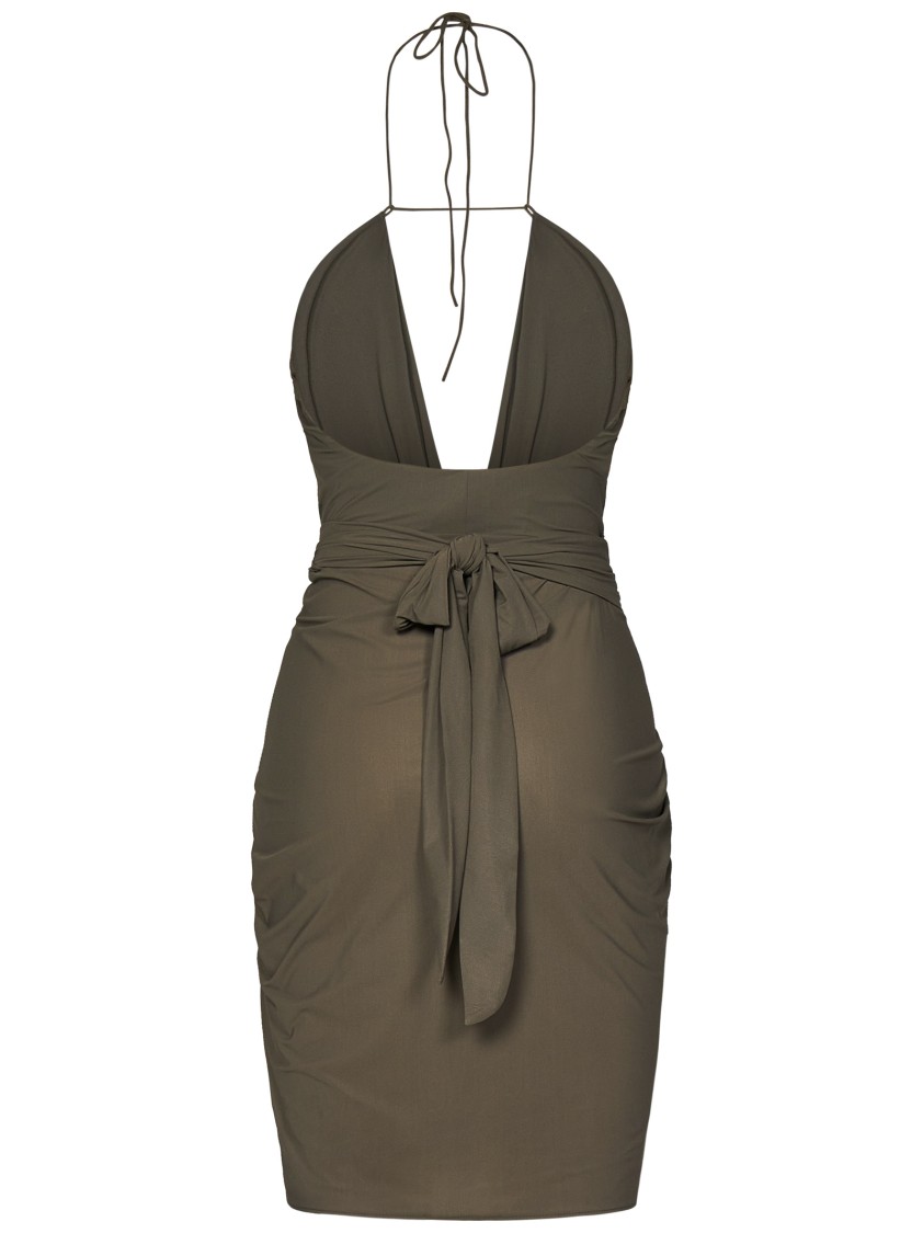 Amazuìn Amazuin Olive Green Mini Dress With Crossover Front