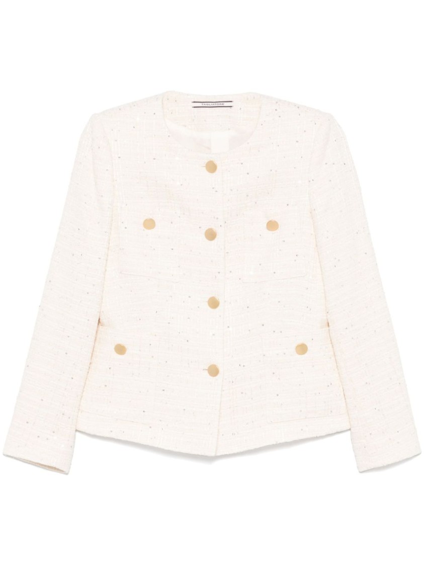 Tagliatore Beige Double-breasted Jacket With Gold-tone Buttons In Neutrals