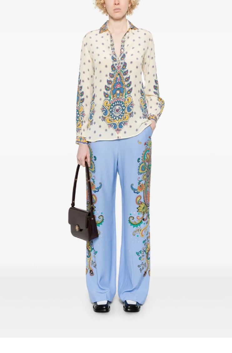 Etro Wide-leg Trousers With Paisley Patterns In Blue