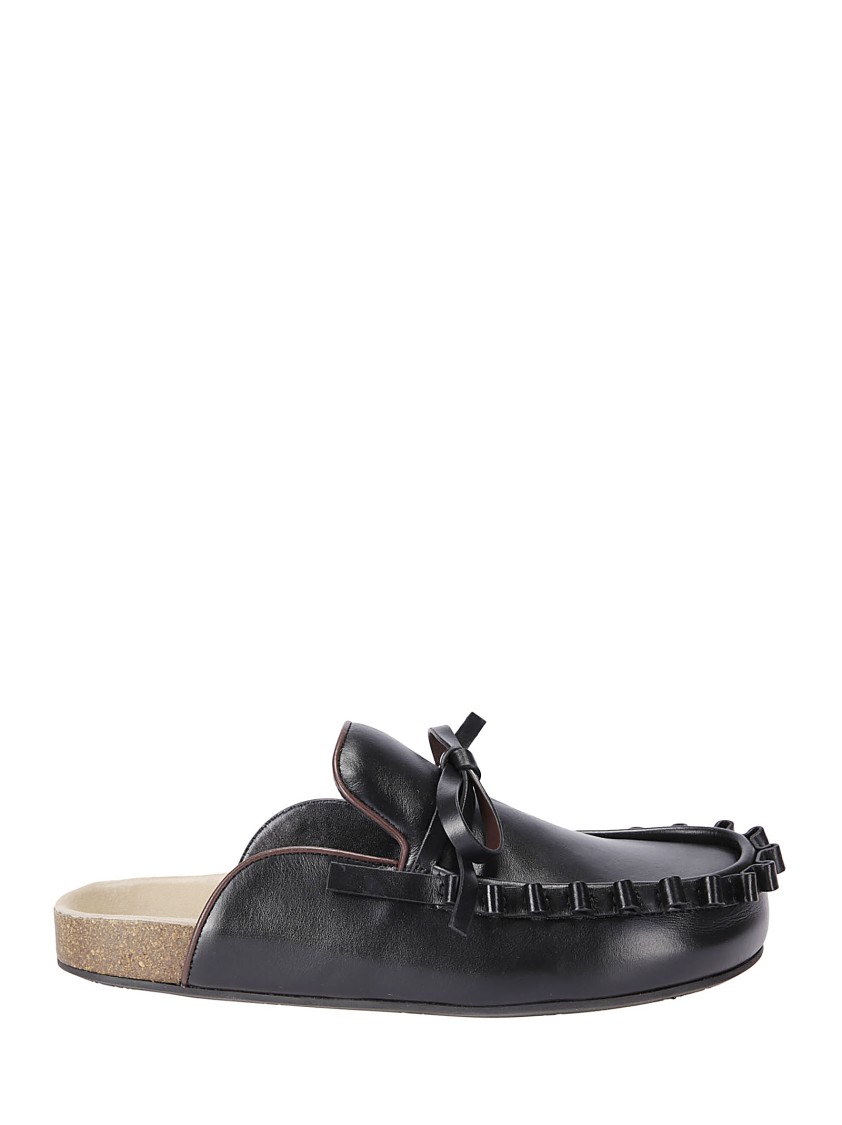 Jw Anderson Ruffle Loafer Leather Mules In Black
