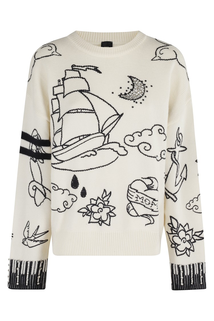 Pinko Patterned Crew-neck Sweater In Neutral