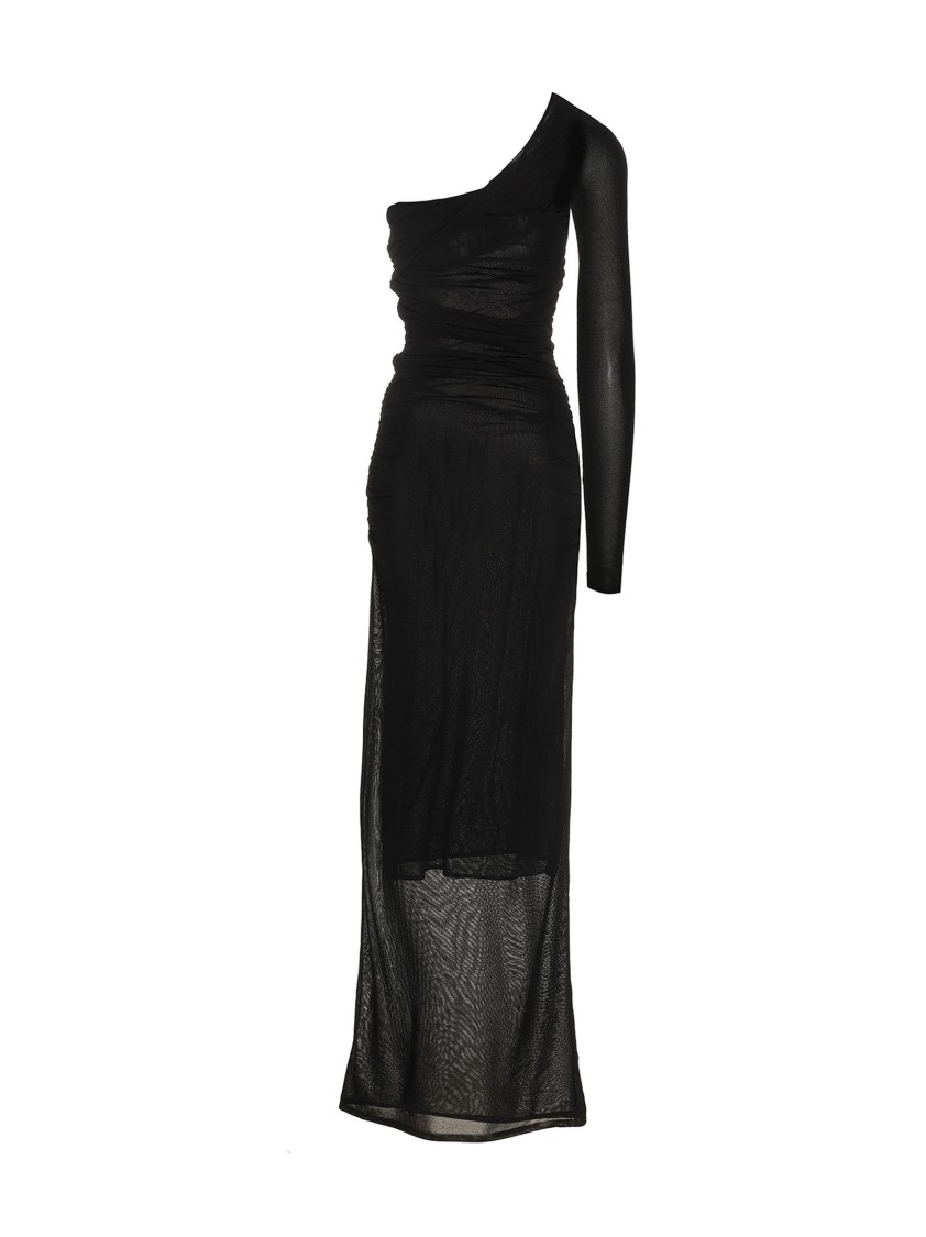 Saint Laurent Draped Long Dress Dresses Black In Black
