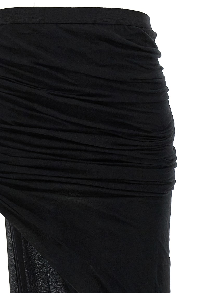 Rick Owens Semi-transparent Long Skirt With Front Draping In Black