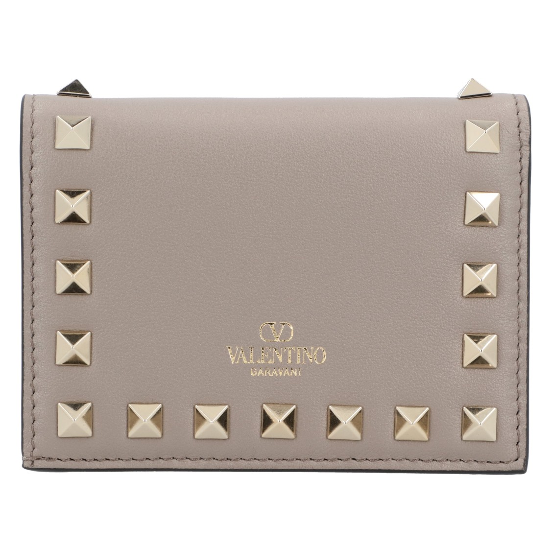 Valentino Small Rockstud Calfskin Wallet In Gray