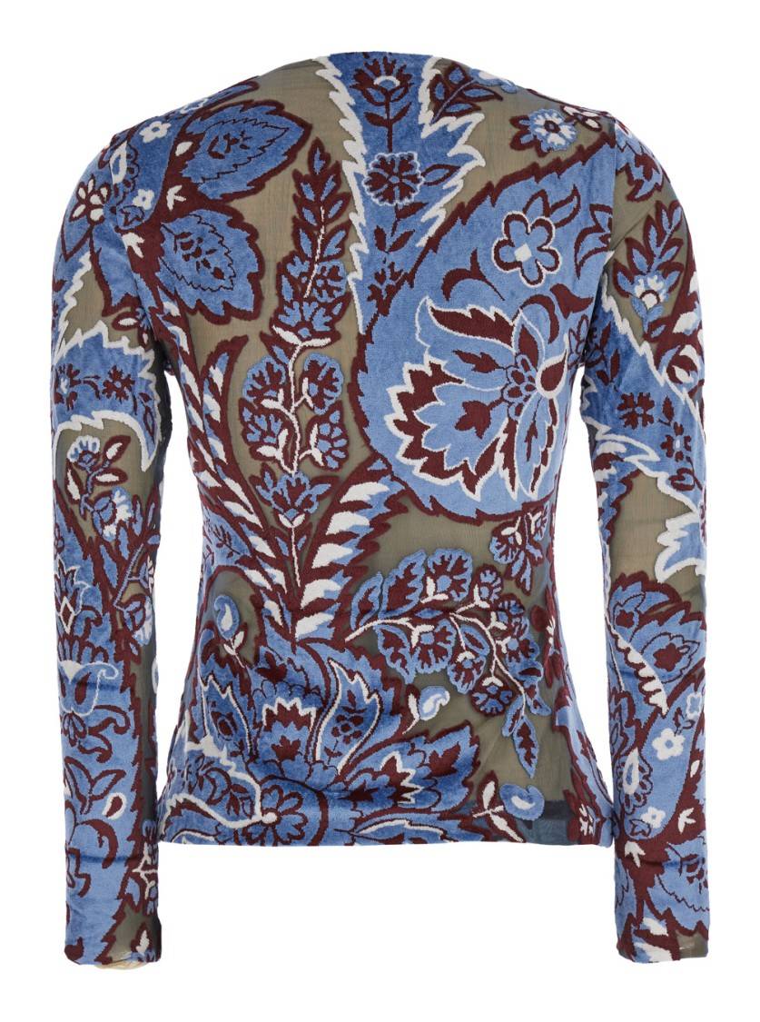 Shop Etro Multicolor Long Sleeve Top With Paisley Motif In Tech Fabric