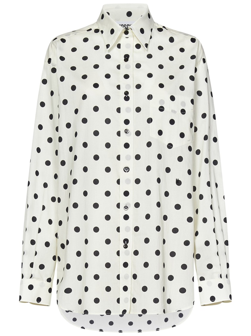 Moschino Ivory Cotton Voile Shirt With Polka Dot Pattern