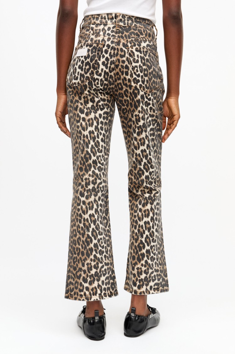 Ganni Leopard Print Cropped Jeans With Flared Hem