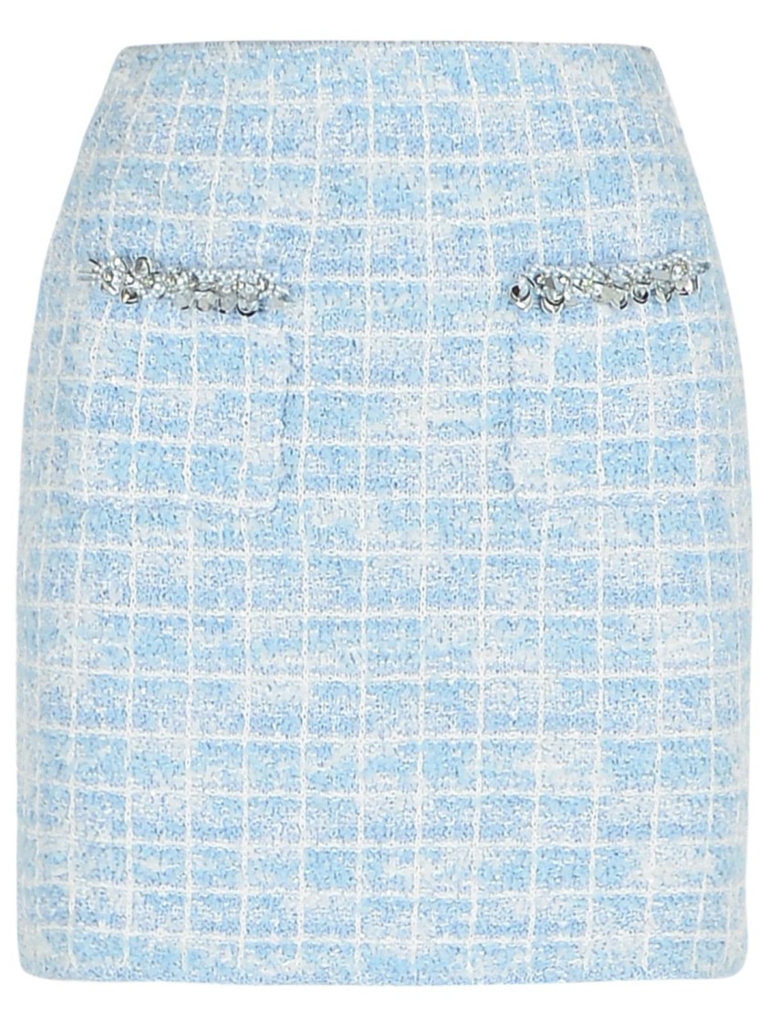 Self-portrait Self Portrait Women Light Blue Sequin Check Tweed Mini Skirt In Blue