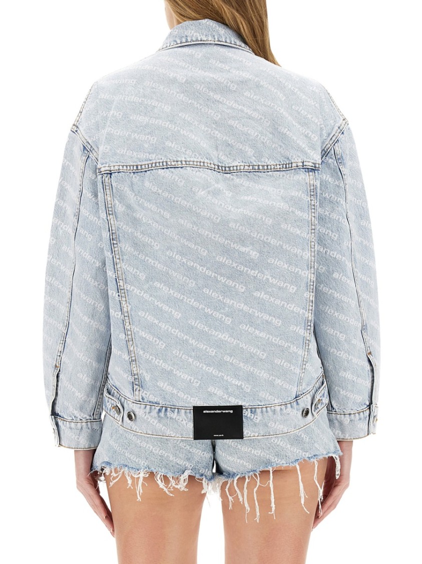Alexander Wang Denim Jacket With Printed Logo In Blue