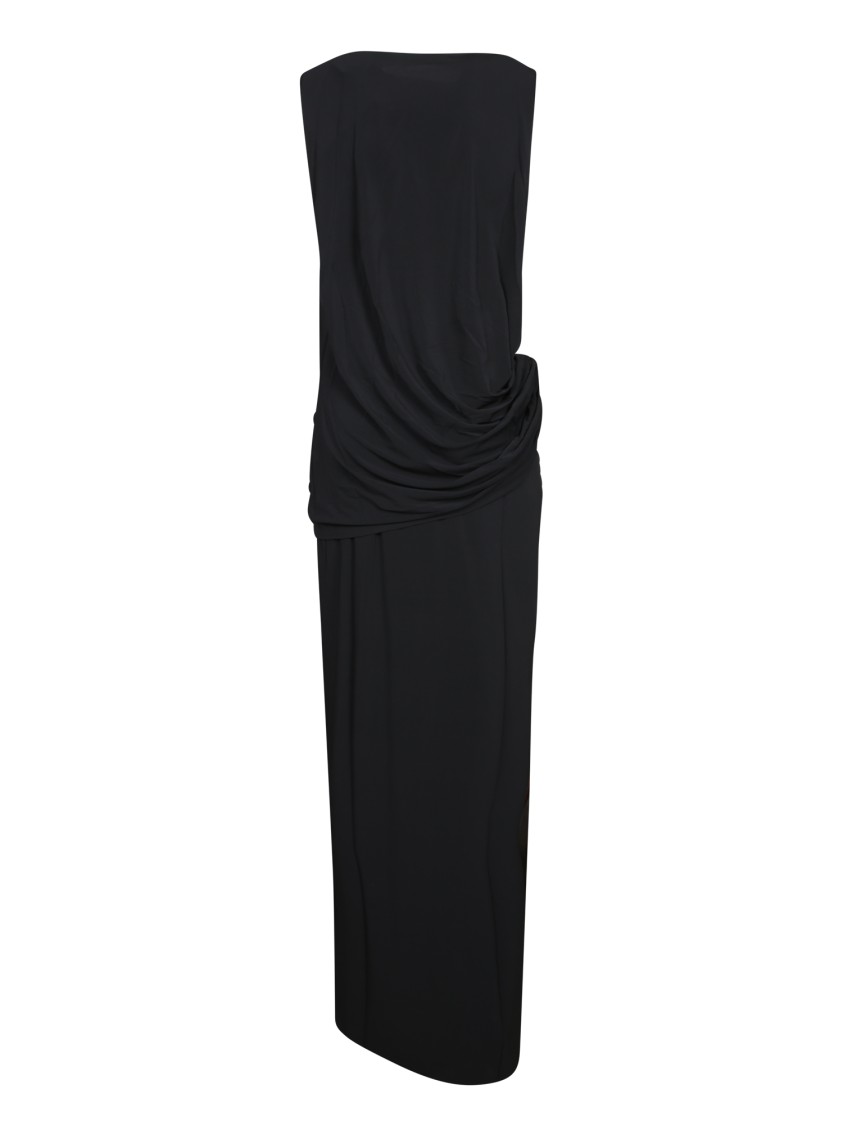 Jacquemus La Robe Peplo Black Long Dress With Square Neck And Cut-out Detail On The Side In Viscose Blend Woma In Black