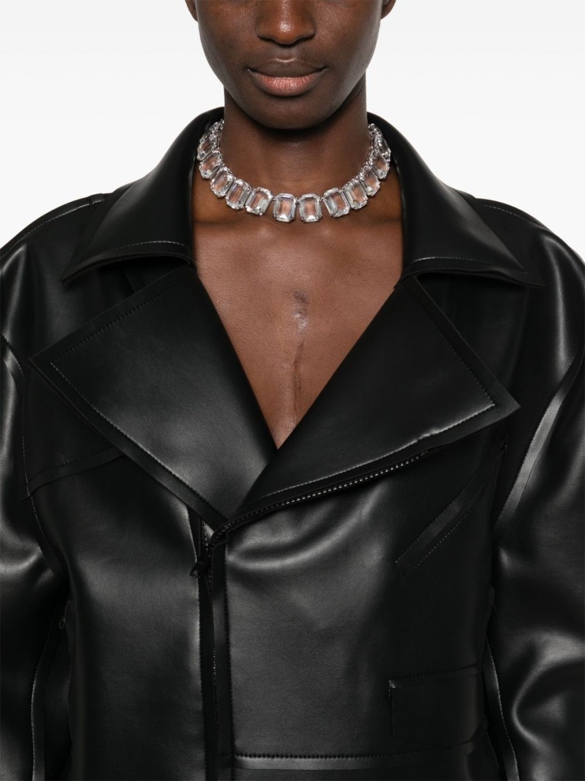 Norma Kamali Cropped Black Parka With Wide Lapel In Black